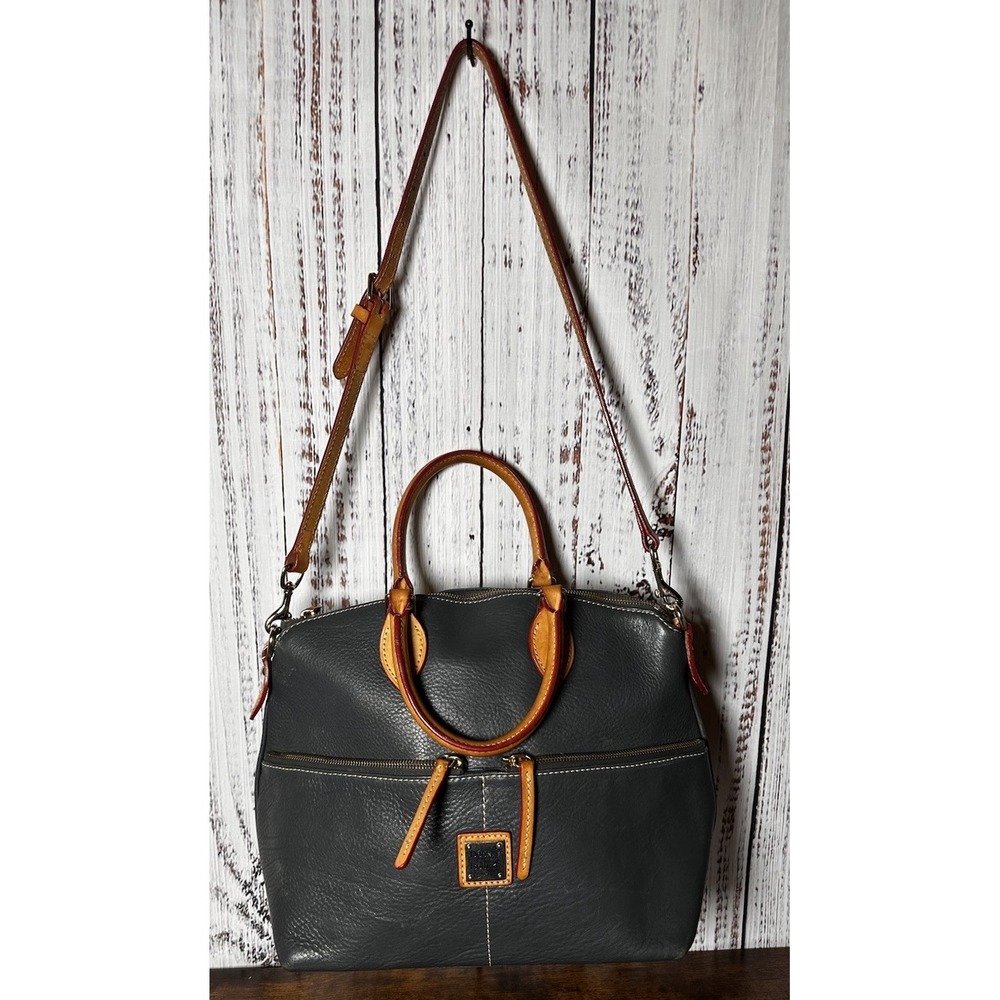 Dooney Bourke Double‎ Pocket Pebble Leather Handbag 12"x11"x4" Satchel Brown